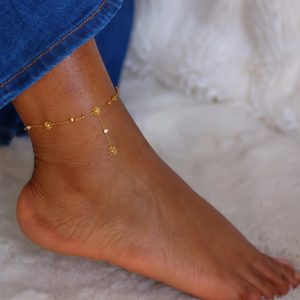 Chaîne de cheville fleurs Dorée