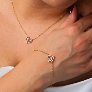 Parure Cœur Cristal 4 Pièces collier, bracelet, bague et boucles d'oreilles